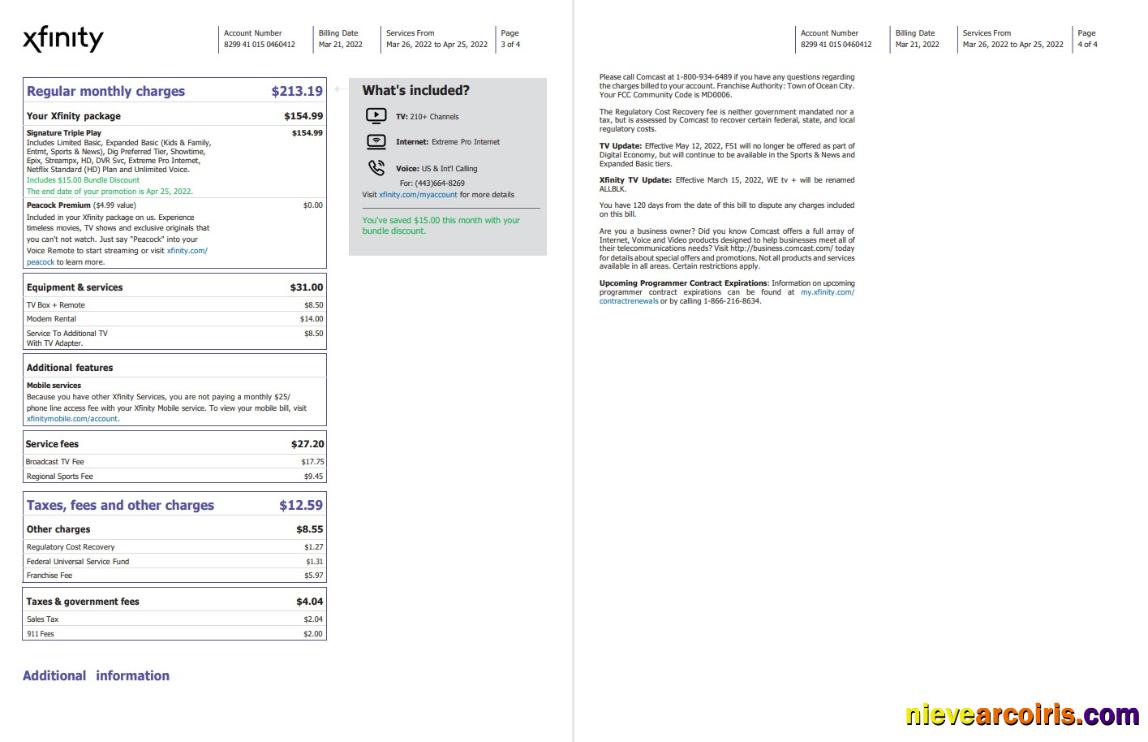 USA Philadelphia Xfinity utility bill, 4 pages 3 4